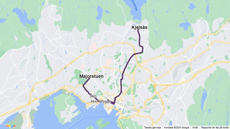 Oslo sporvognslinje 12: Majorstuen - Kjelsås linjekort