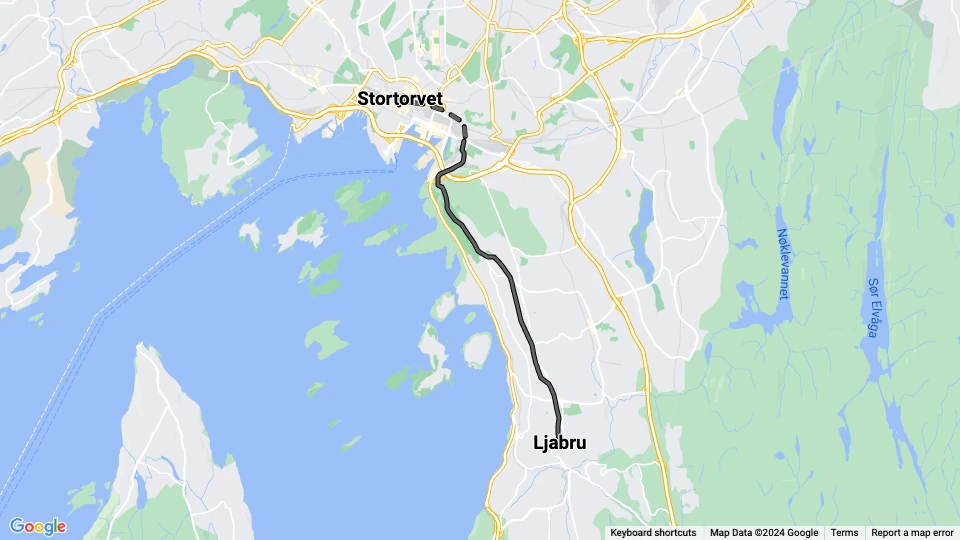 Oslo sporvognslinje 16: Ljabru - Stortorvet linjekort