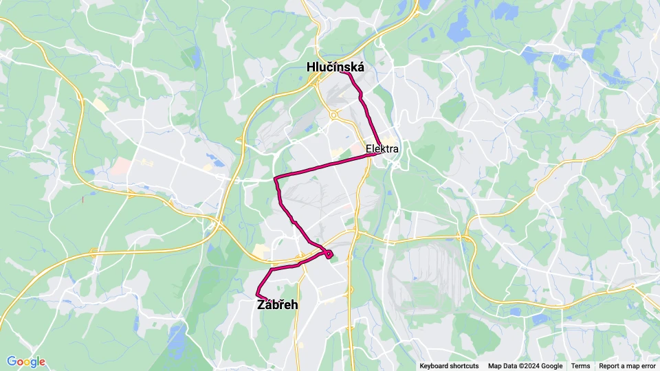 Ostrava sporvognslinje 11: Hlučínská - Zábřeh linjekort