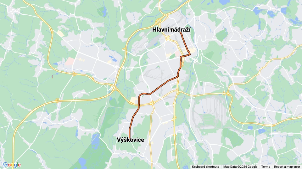 Ostrava sporvognslinje 2: Hlavní nádraží - Výškovice linjekort