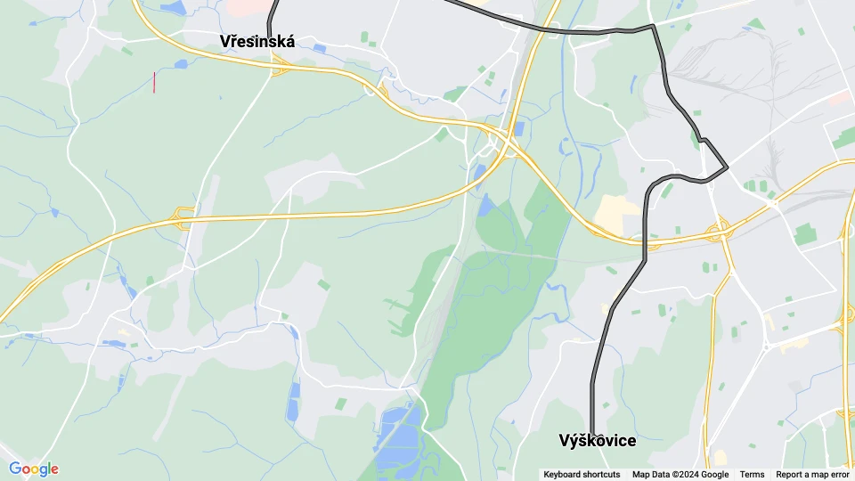 Ostrava sporvognslinje 7: Výškovice - Vřesinská linjekort