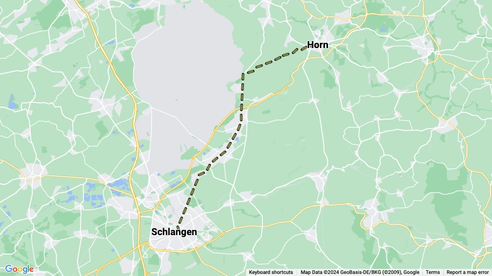 Paderborn regionallinje Horn: Schlangen - Horn linjekort