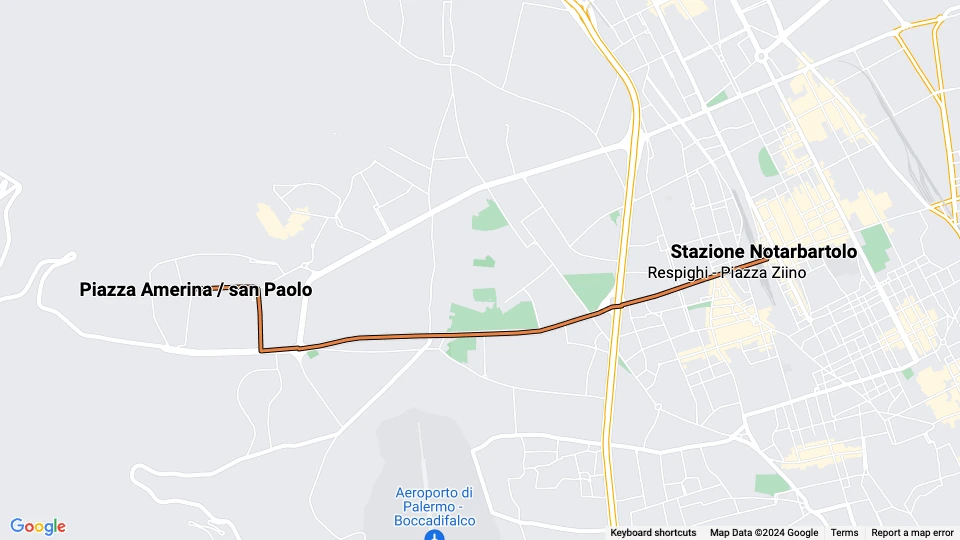 Palermo sporvognslinje 2: Piazza Amerina / san Paolo - Stazione Notarbartolo linjekort