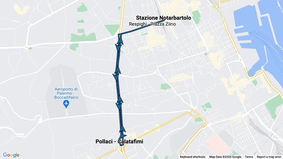 Palermo sporvognslinje 4: Stazione Notarbartolo - Pollaci - Calatafimi linjekort