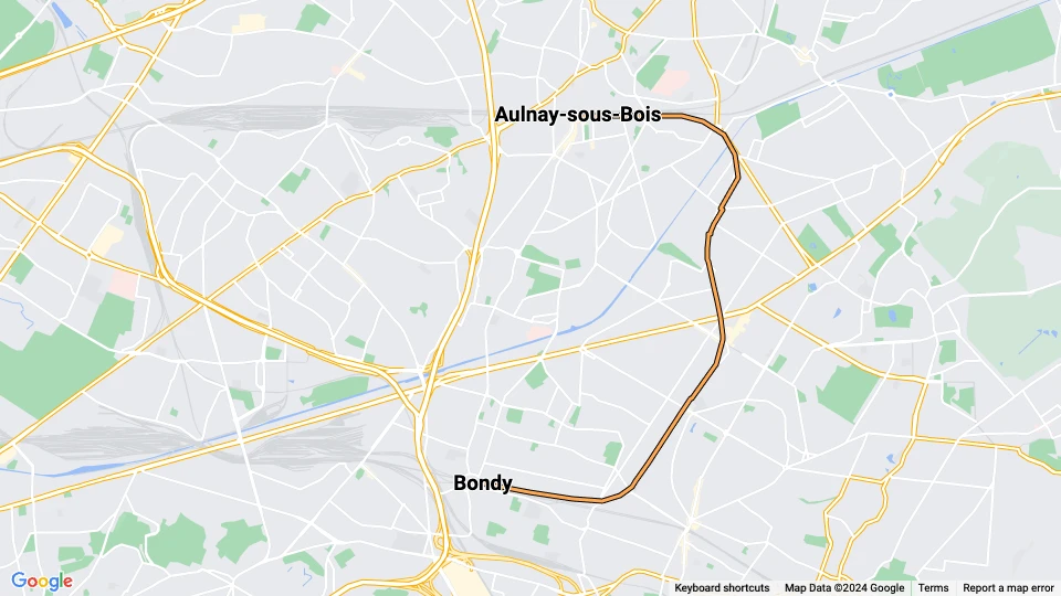 Paris regionallinje T4: Bondy - Aulnay-sous-Bois linjekort