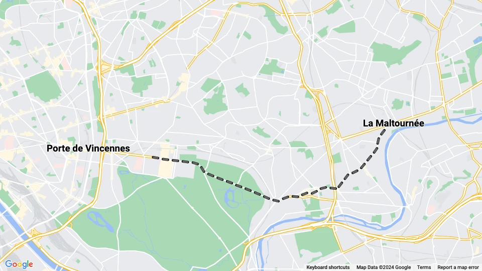 Paris sporvognslinje 114: La Maltournée - Porte de Vincennes linjekort