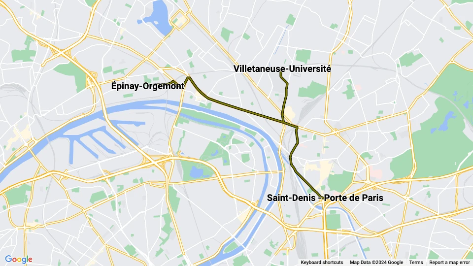 Paris sporvognslinje T8 linjekort