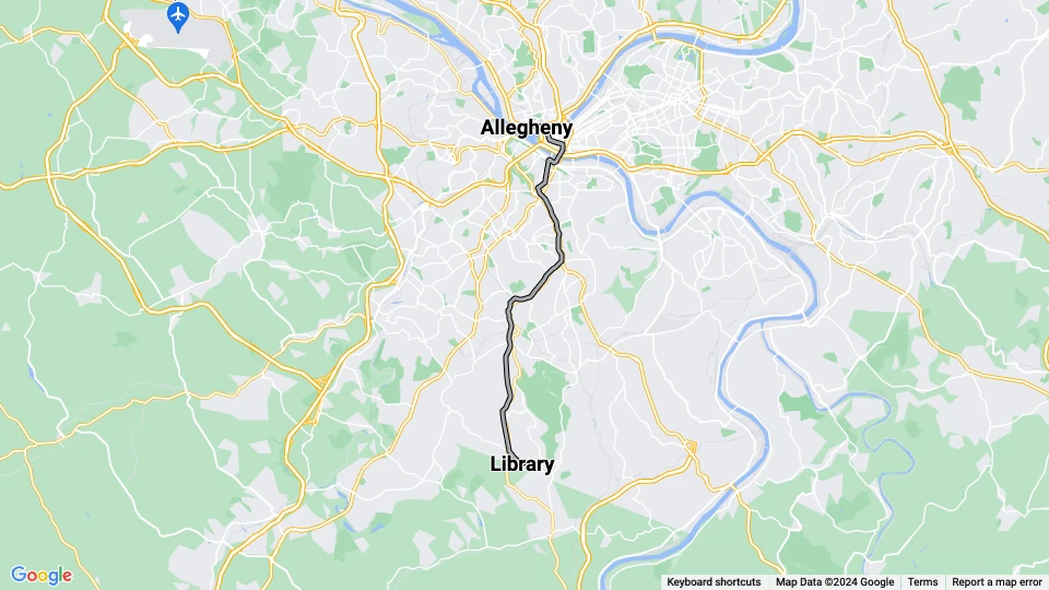Pittsburgh sporvognslinje Sølv: Allegheny - Library linjekort