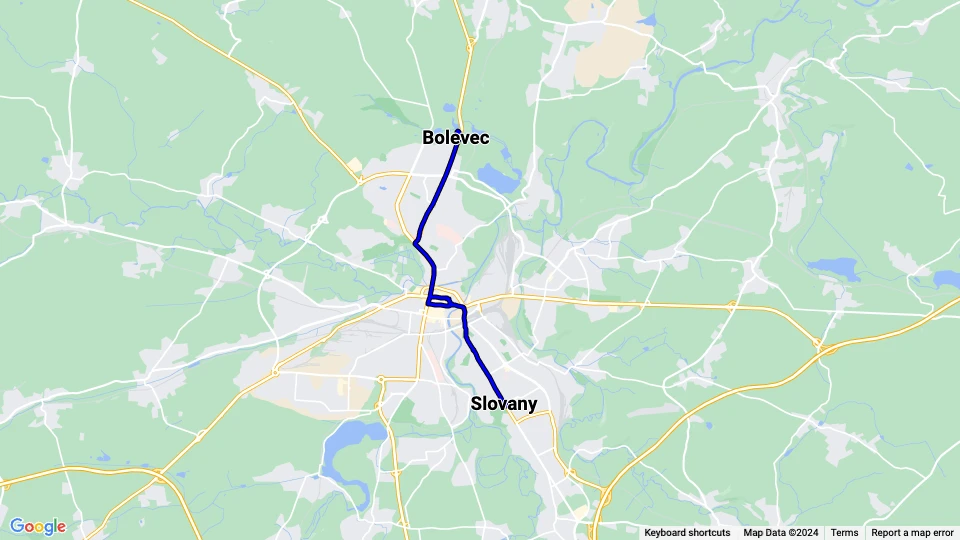 Plzeň sporvognslinje 1: Bolevec - Slovany linjekort
