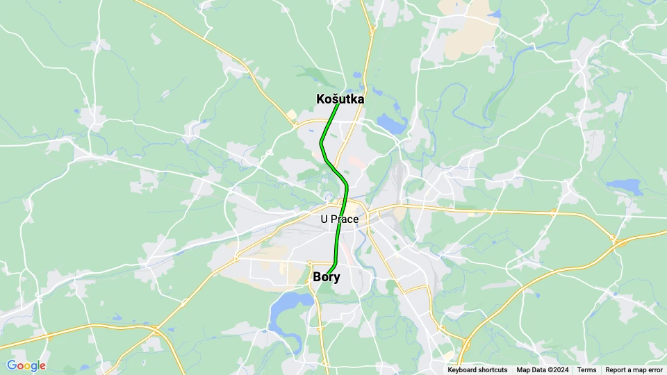 Plzeň sporvognslinje 4: Košutka - Bory linjekort