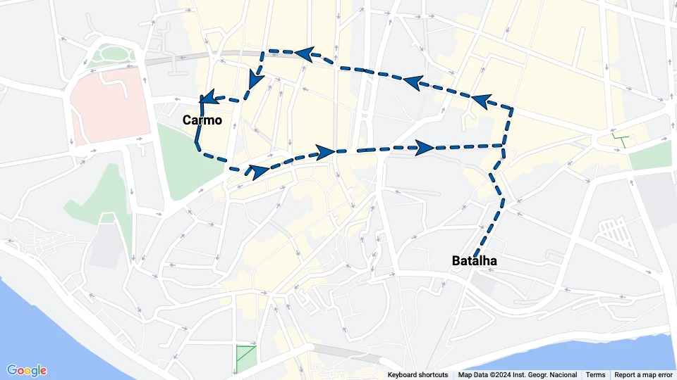 Porto sporvognslinje 22: Batalha - Carmo linjekort