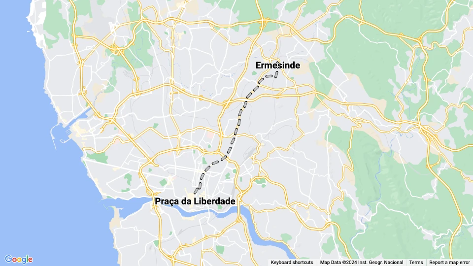 Porto sporvognslinje 9: Praça da Liberdade - Ermesinde linjekort