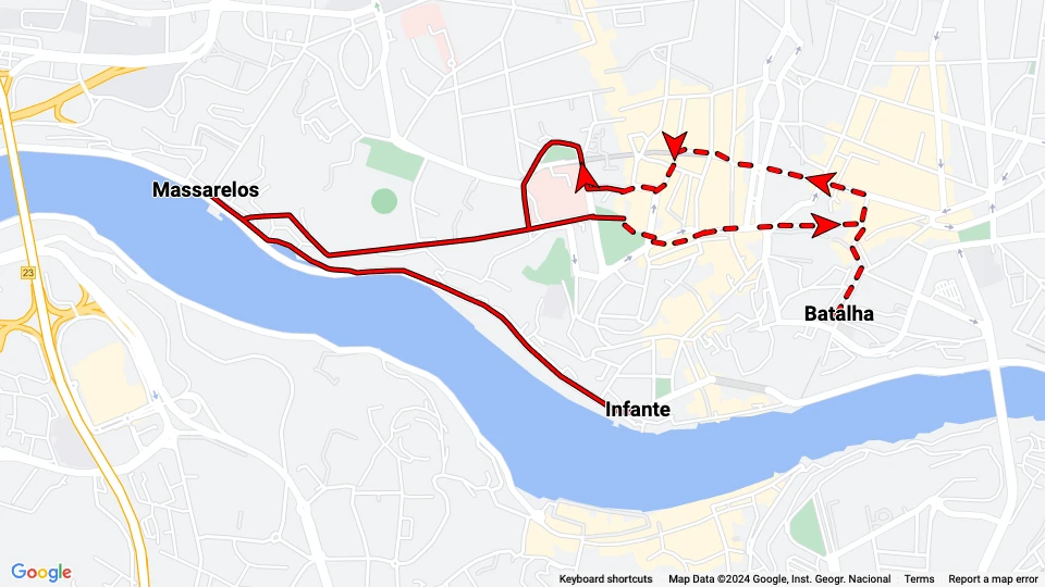 Porto Tram City Tour linjekort