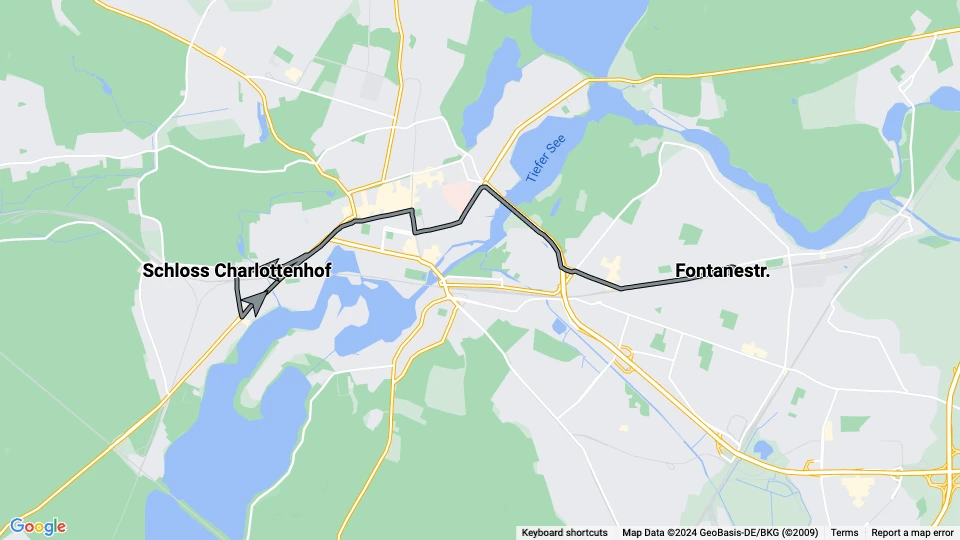 Potsdam sporvognslinje 94: Schloss Charlottenhof - Fontanestr. linjekort