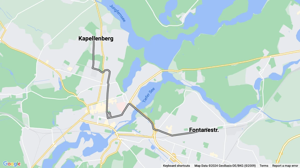 Potsdam sporvognslinje 95: Fontanestr. - Kapellenberg linjekort