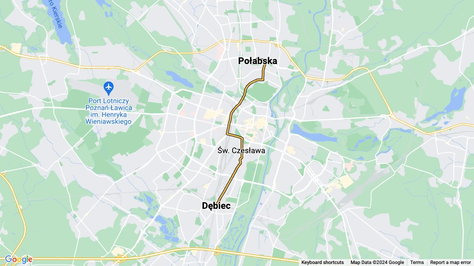 Poznań sporvognslinje 10: Dębiec - Połabska linjekort