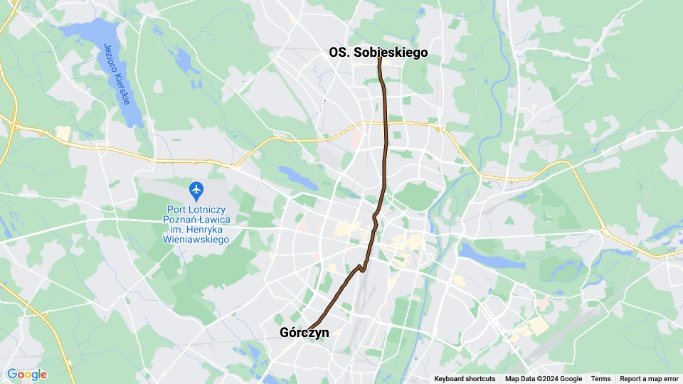 Poznań sporvognslinje 14: OS. Sobieskiego - Górczyn linjekort