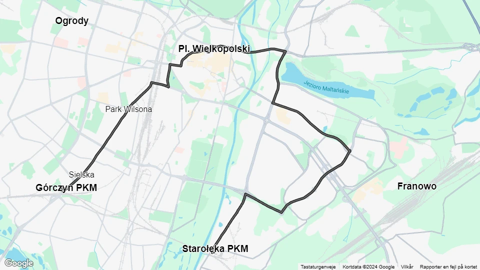 Poznań sporvognslinje 17: Górczyn PKM - Starołęka PKM linjekort