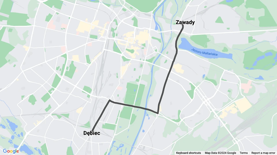Poznań sporvognslinje 27: Dębiec - Zawady linjekort