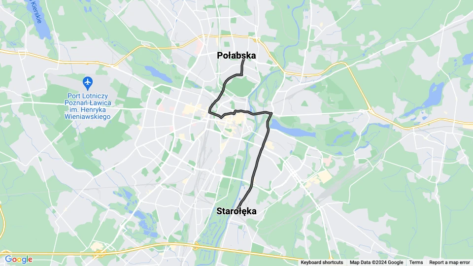 Poznań sporvognslinje 4: Starołęka - Połabska linjekort