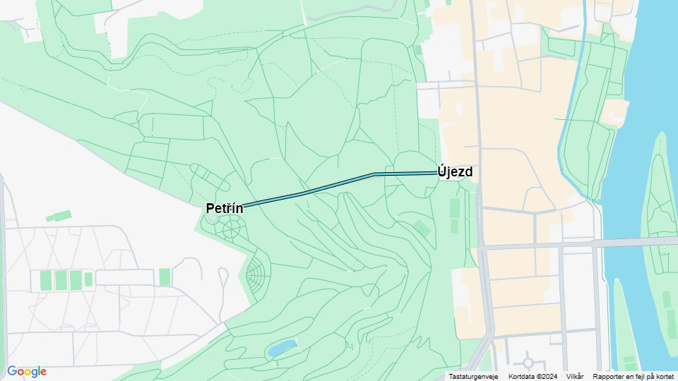 Prag kabelbane LD: Újezd - Petřín linjekort