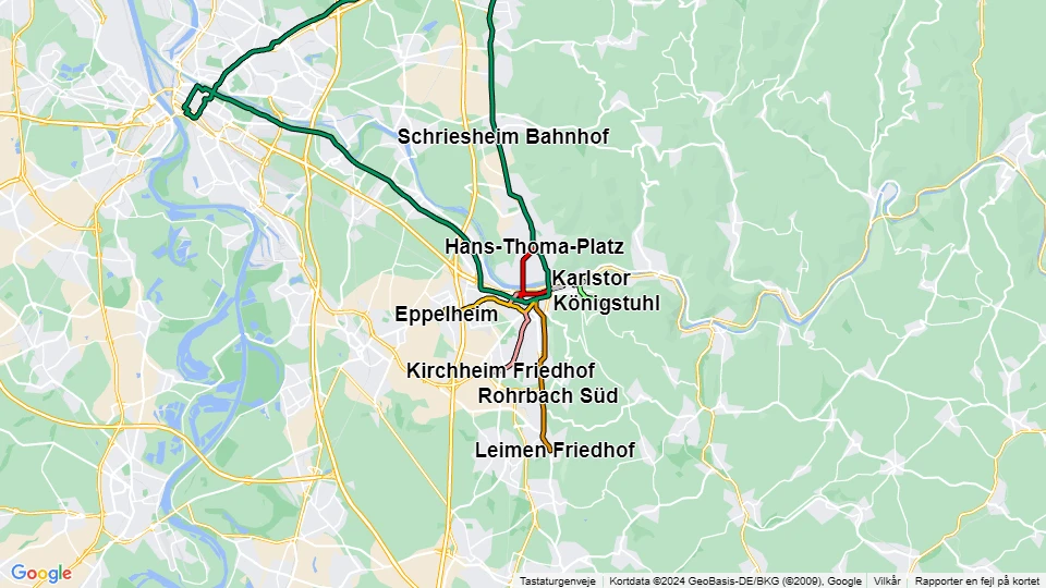 Rhein-Neckar-Verkehr in Heidelberg (RNV) linjekort