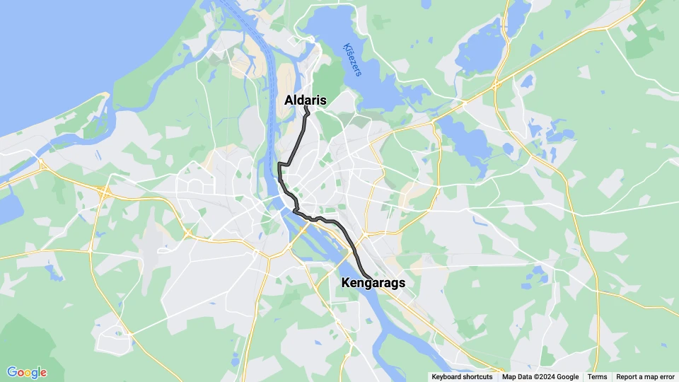 Riga ekstralinje 9: Kengarags - Aldaris linjekort