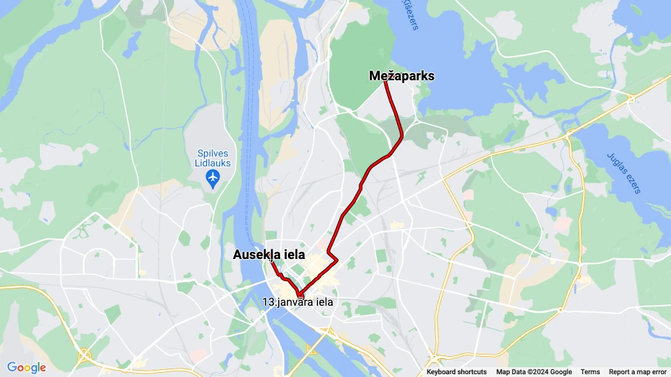Riga Retro Tram: Ausekļa iela - Mežaparks linjekort