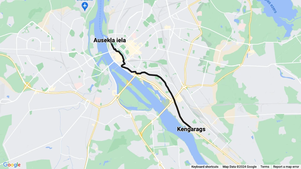Riga sporvognslinje 7: Ausekļa iela - Kengarags linjekort