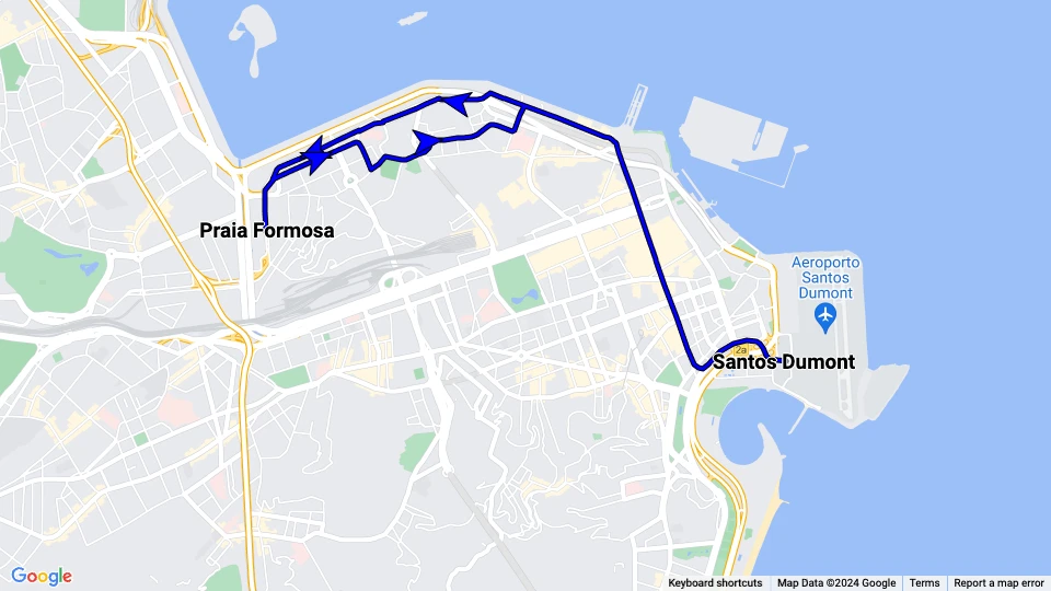 Rio de Janeiro sporvognslinje 1: Praia Formosa - Santos Dumont linjekort