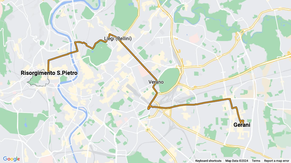 Rom sporvognslinje 19: Gerani - Risorgimento S.Pietro linjekort