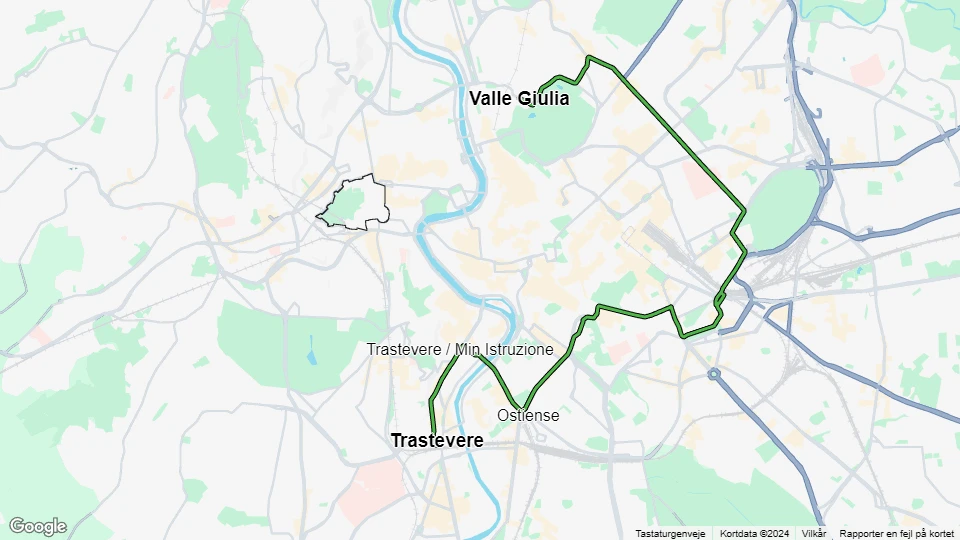 Rom sporvognslinje 3: Valle Giulia - Trastevere linjekort