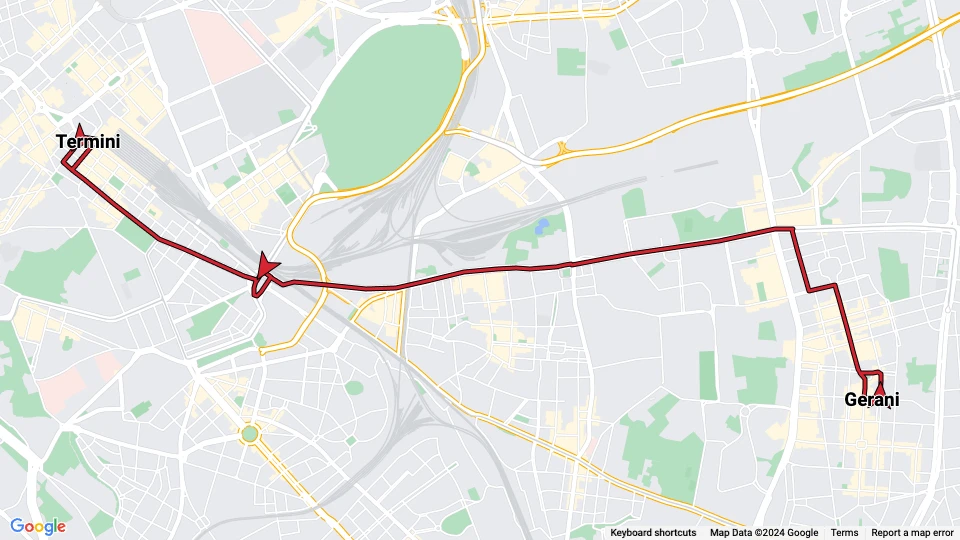 Rom sporvognslinje 5: Termini - Gerani linjekort