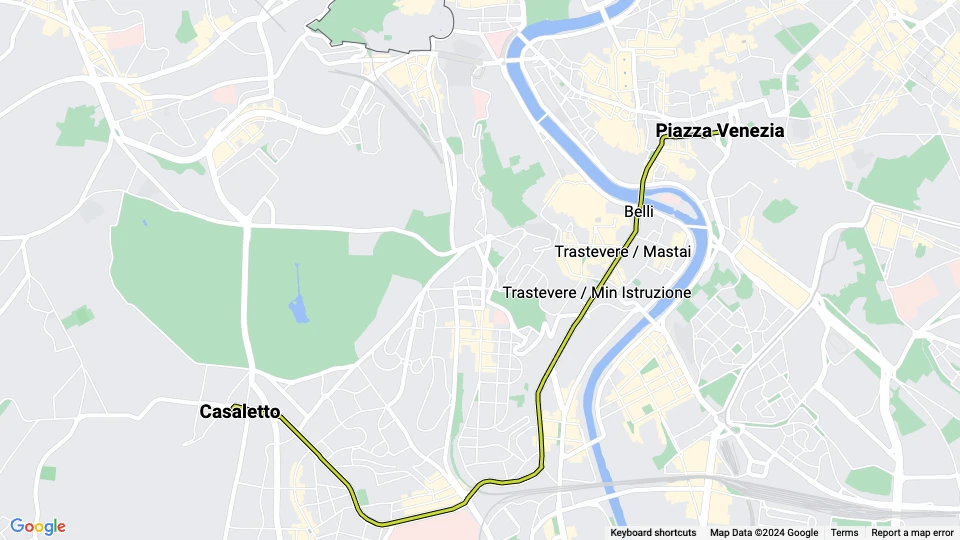 Rom sporvognslinje 8: Piazza Venezia - Casaletto linjekort