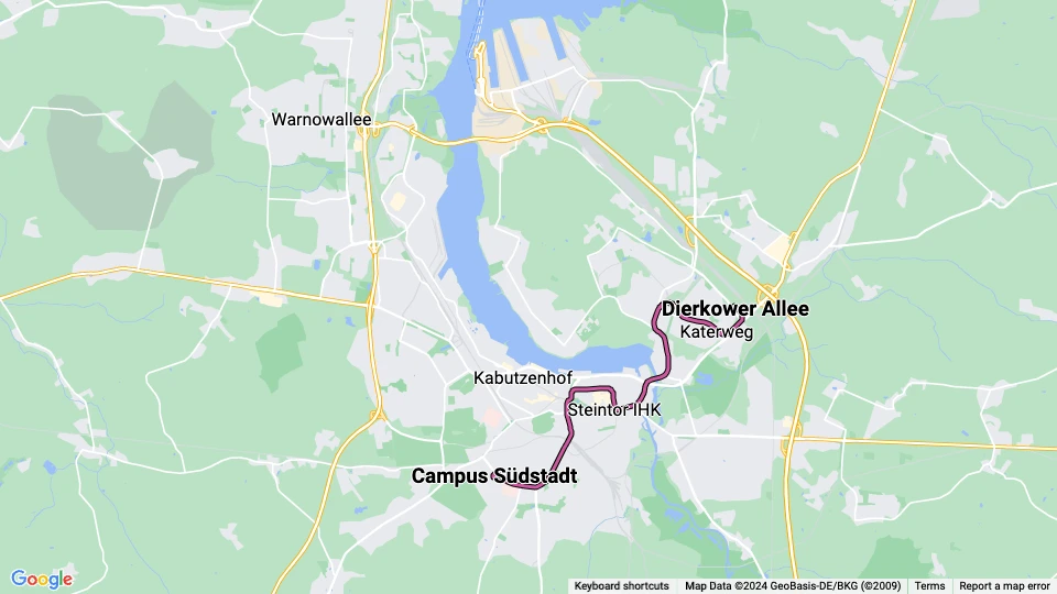Rostock ekstralinje 4: Dierkower Allee - Campus Südstadt linjekort