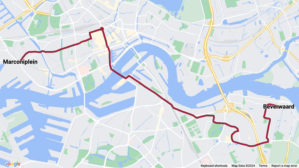 Rotterdam sporvognslinje 23: Marconiplein - Beverwaard linjekort