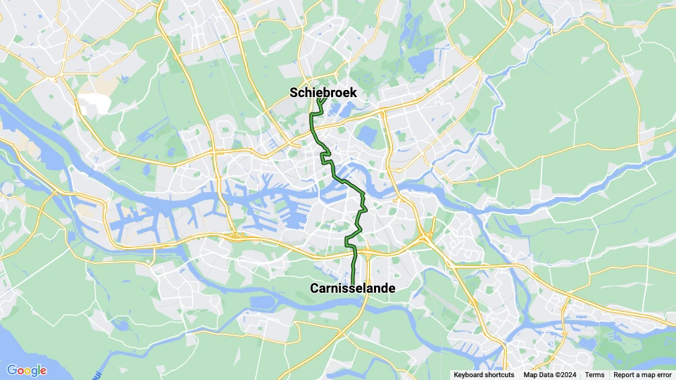 Rotterdam sporvognslinje 25: Schiebroek - Carnisselande linjekort