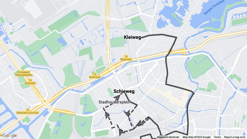 Rotterdam sporvognslinje 3: Kleiweg - Schieweg linjekort