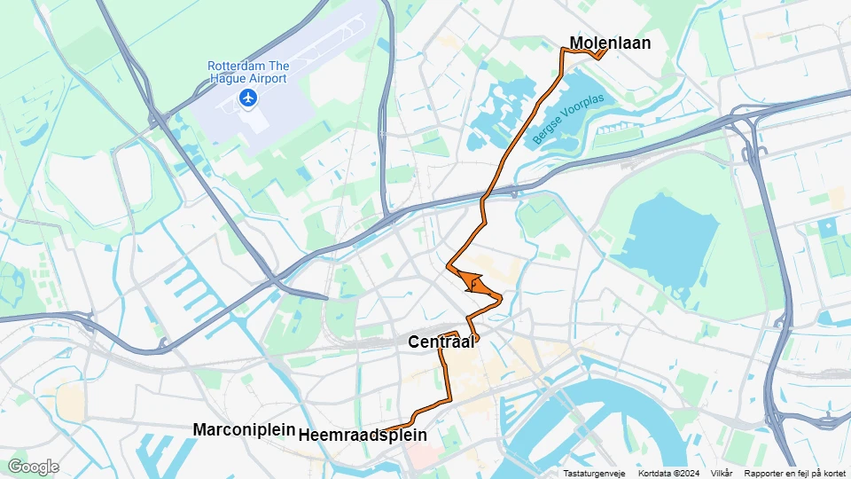 Rotterdam sporvognslinje 4: Molenlaan - Heemraadsplein linjekort