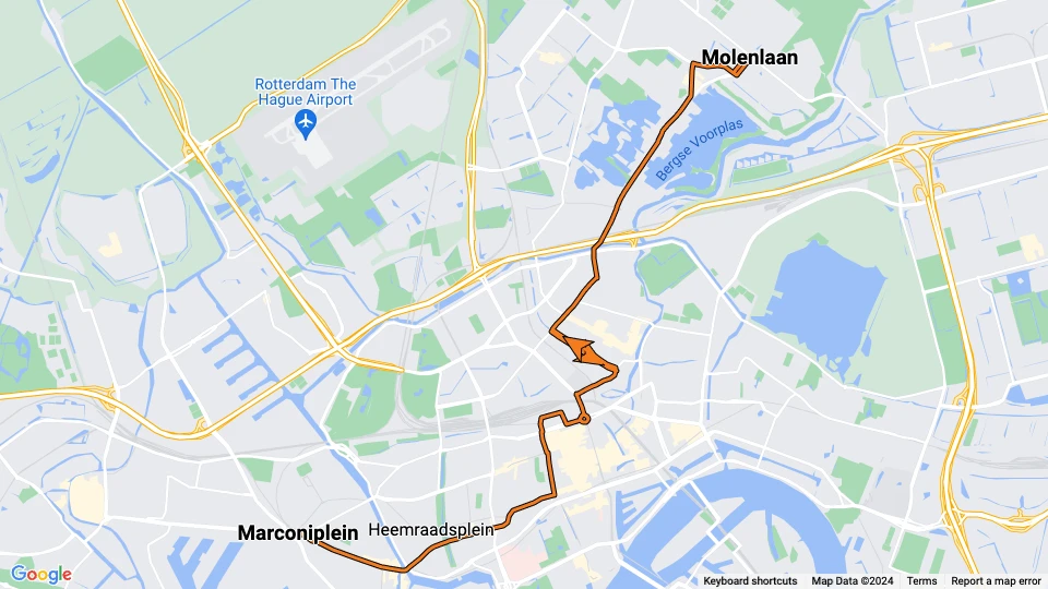 Rotterdam sporvognslinje 4: Molenlaan - Marconiplein linjekort