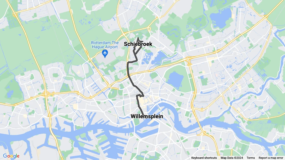 Rotterdam sporvognslinje 5: Willemsplein - Schiebroek linjekort