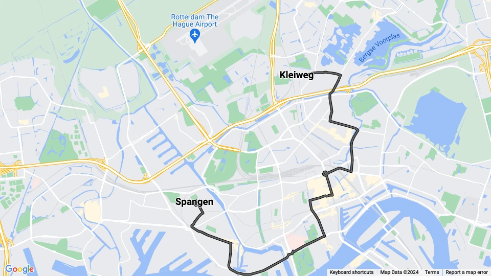 Rotterdam sporvognslinje 6: Spangen - Kleiweg linjekort