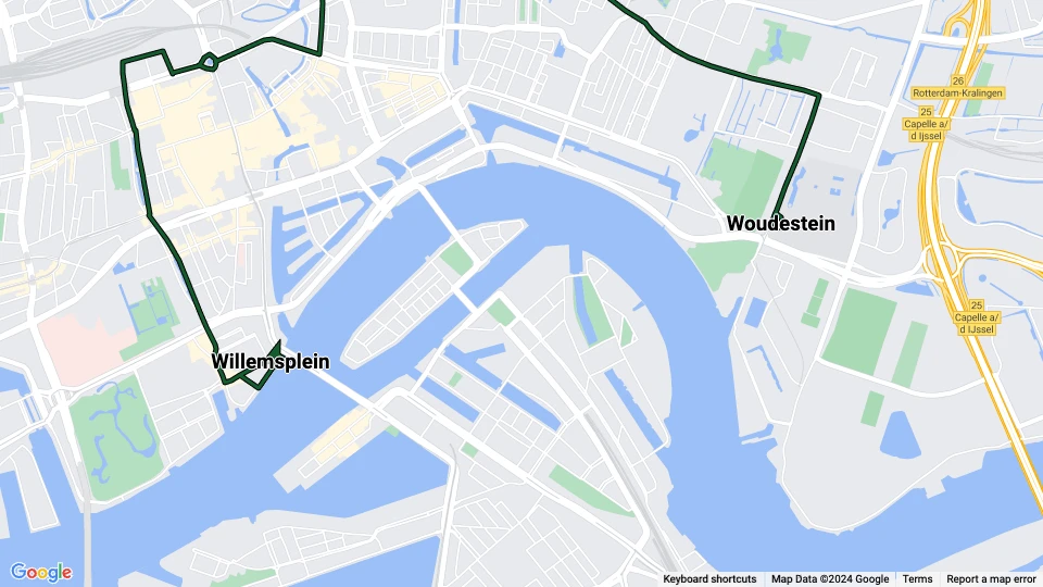 Rotterdam sporvognslinje 7: Willemsplein - Woudestein linjekort