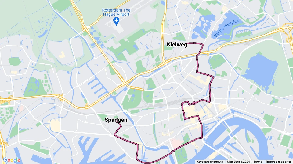 Rotterdam sporvognslinje 8: Spangen - Kleiweg linjekort