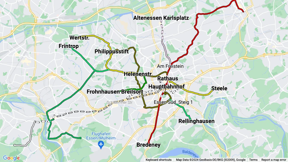 Ruhrbahn Essen linjekort