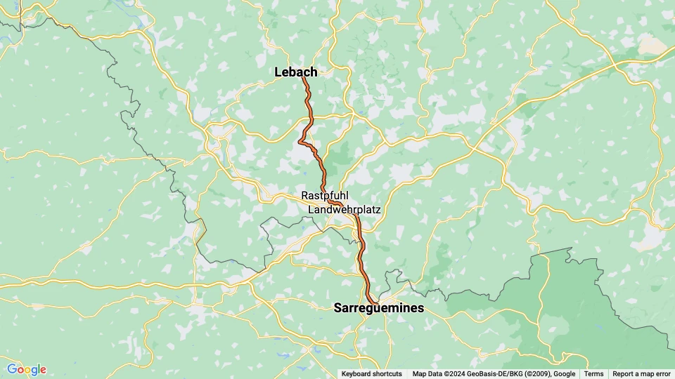 Saarbrücken sporvognslinje S1: Sarreguemines - Lebach linjekort