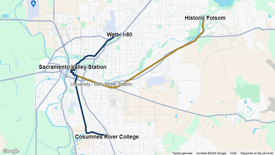 Sacramento Regional Transit District (SacRT) linjekort