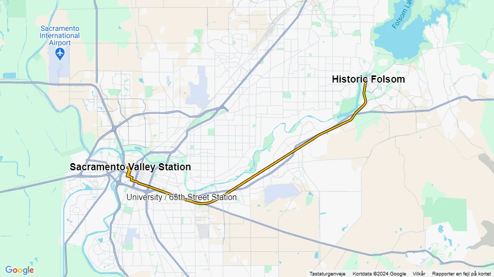 Sacramento sporvognslinje Gul: Sacramento Valley Station - Historic Folsom linjekort