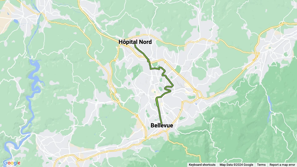 Saint-Étienne sporvognslinje T3: Hôpital Nord - Bellevue linjekort