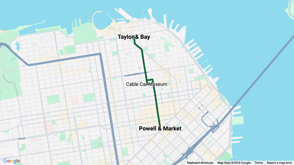 San Francisco kabelbane Powell-Mason: Taylor & Bay - Market & Powell linjekort